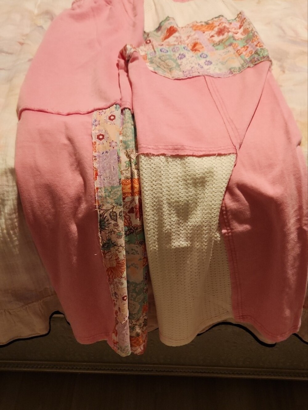 Pink Patchwork Wide-Leg Drawstring Pants - Picture 6 of 6